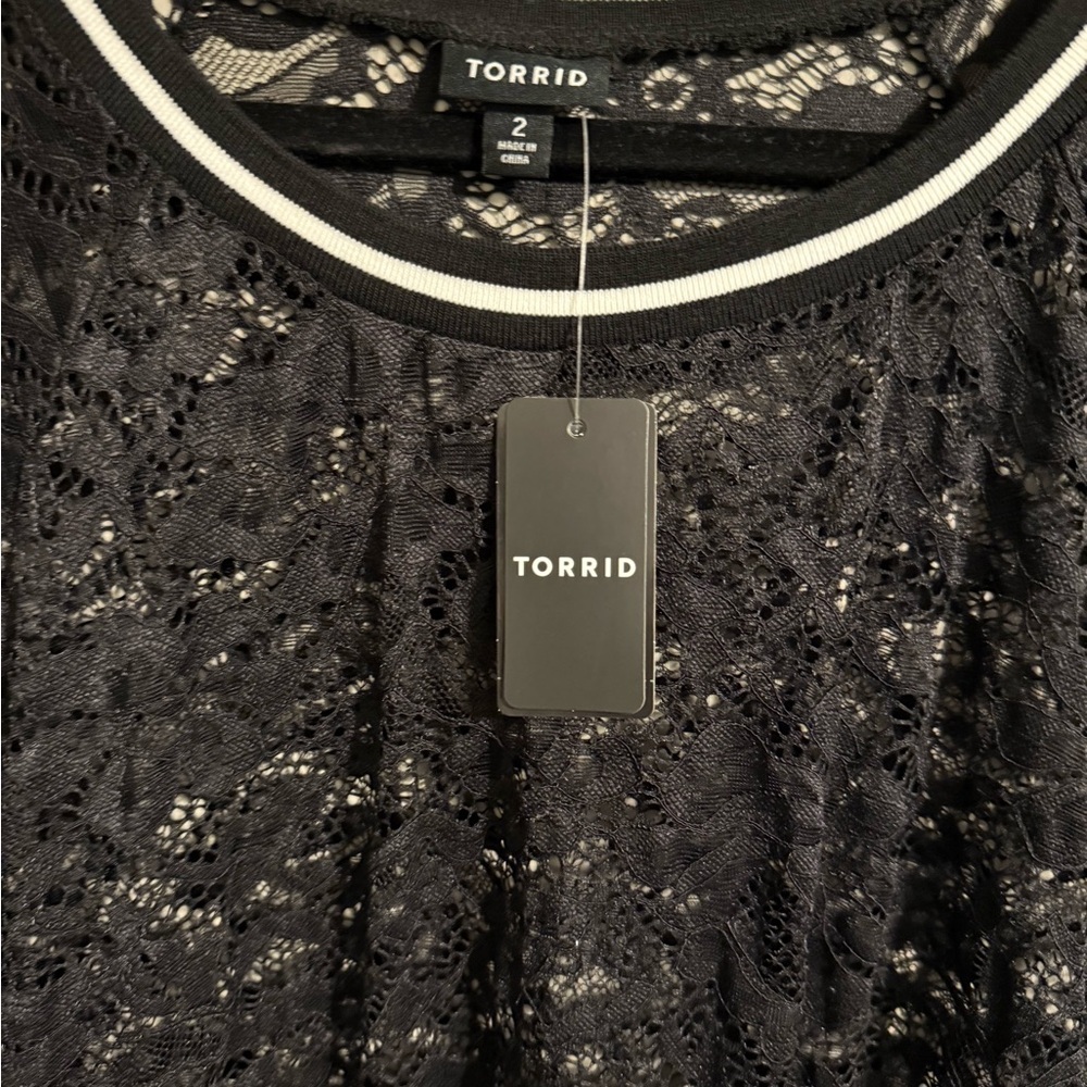 Black Lace Top with White Trim - Picture 2 of 3